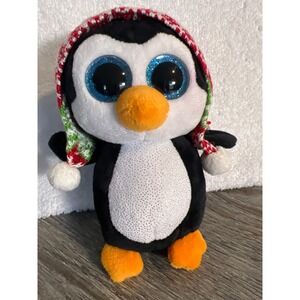 Ty Beanie Boos Penelope Penguin Plush Holiday Winter Hat Blue Glitter Eyes 6 in.